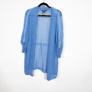 Nic + Zoe Cardigan Linen Blend Blue 3/4 Sleeve Lightweight Womens Large